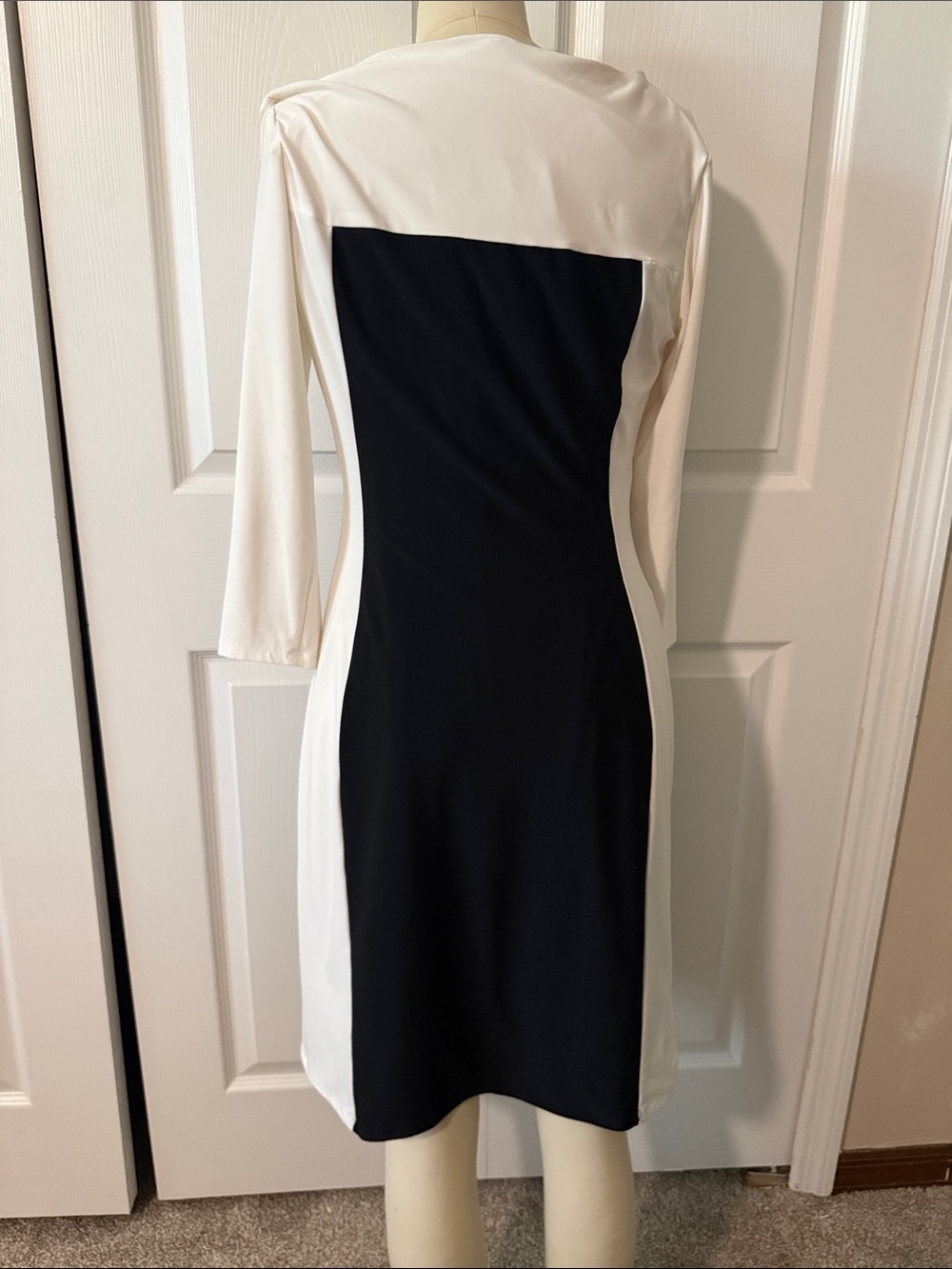 Lauren Ralph Lauren Black and White Colorblock Boatneck Midi Dress - Picture 3 of 6